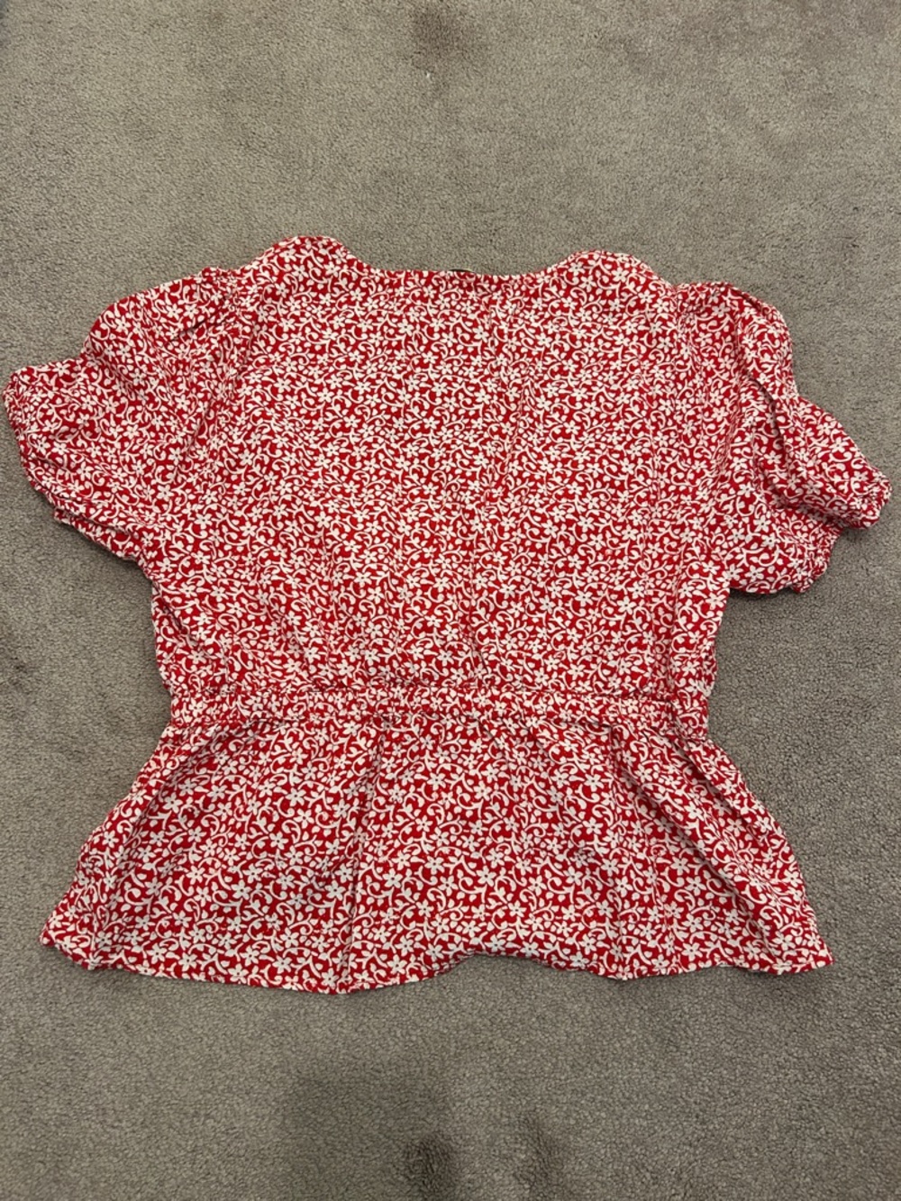 Boden Red and White Printed Peplum Blouse - Picture 5 of 5